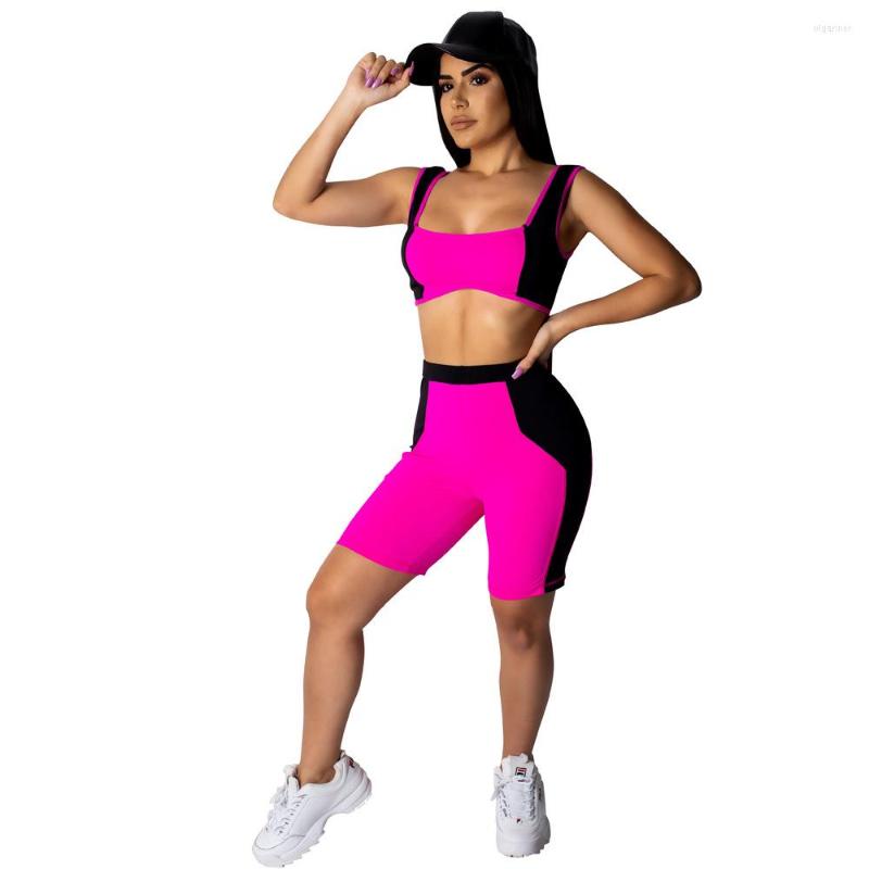 

Women' Tracksuits Women' Two-Piece Sportswear Stitching Contrast Color Vest Shorts Suit, Rose red