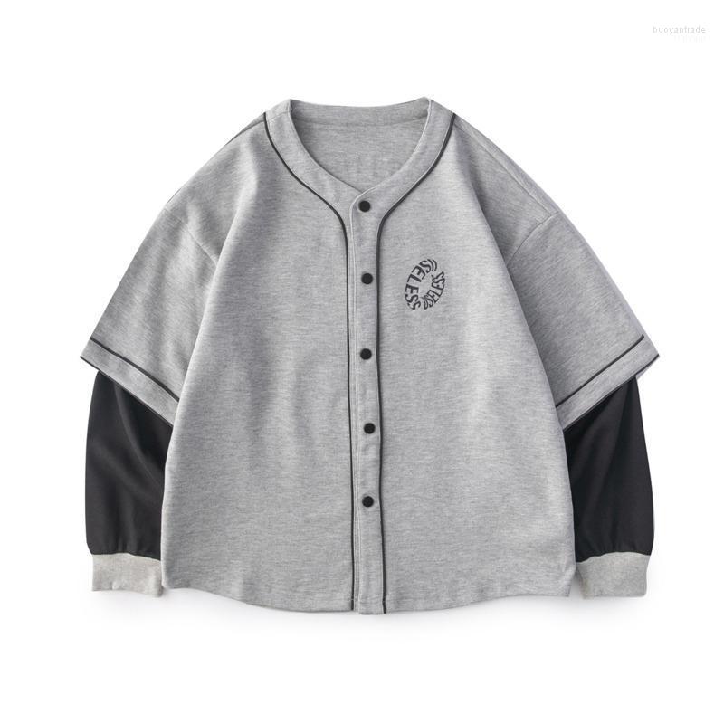 

Men's Hoodies Men's & Sweatshirts Vintage Pattern Print Casual Fake Two Piece Men Cardigan Autumn Long Sleeve Loose Single Breasted, Gray