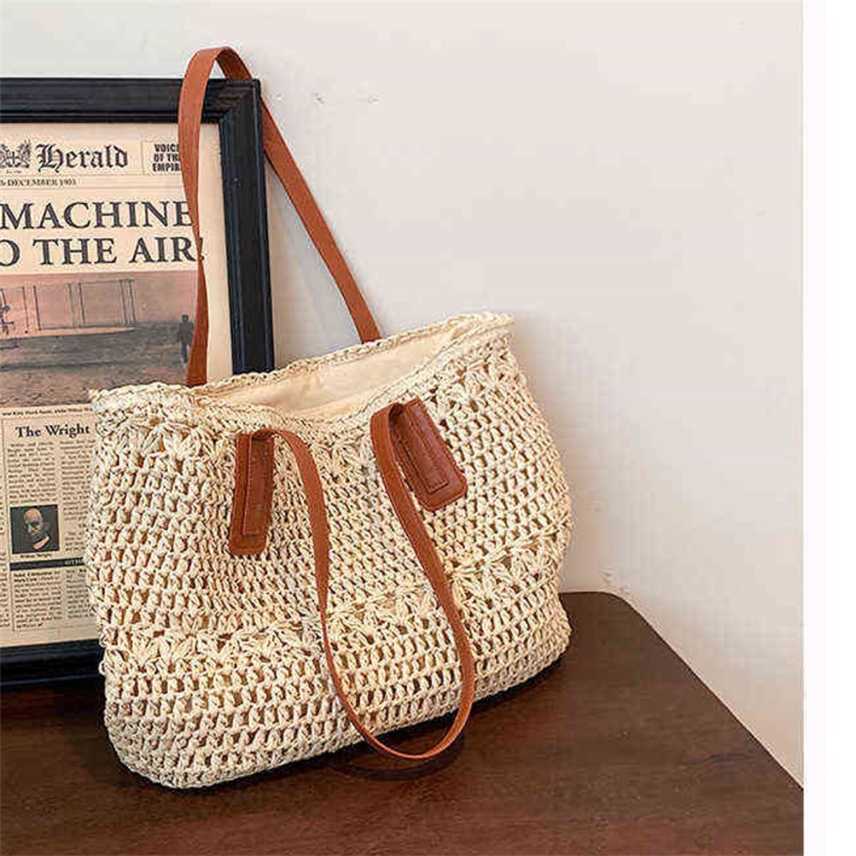 

Handbags Outlet Summer vacation beach woven temperament shoulder bag 2022 new large capacity leisure commuter Tote Bag, Creamy-white