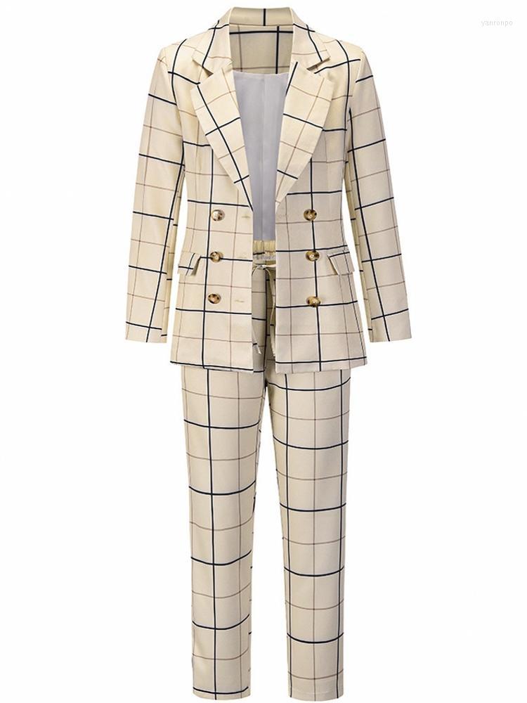 

Women' Two Piece Pants Women' Set Women' Jacktet Double Breasted Notched Blazer Office Suit Pantsuit Print Long Sleeve And, Black