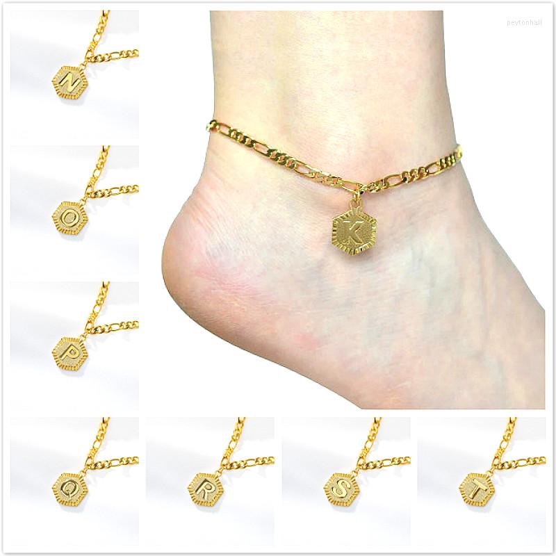 

Anklets 2022 Golden Summer Hexagon Alphabet Leg Bracelets For Women Foot Jewelry Feet Chain Friendship Gifts Letter Initial Anklet