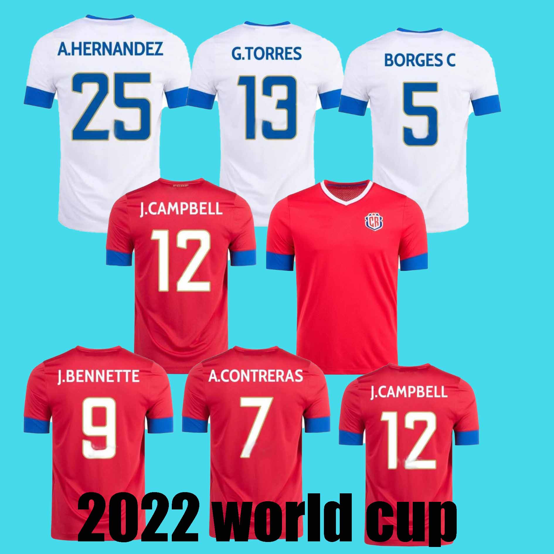 

2022 Costa Rica soccer jersey home 22 23 J.VARGAS DUARTE A.CONTRERA VENEGAS J.CAMPBELL G.TORRES F.CALVO football uniform shirts ADULT MEN SHORT SLEEVE, Blue