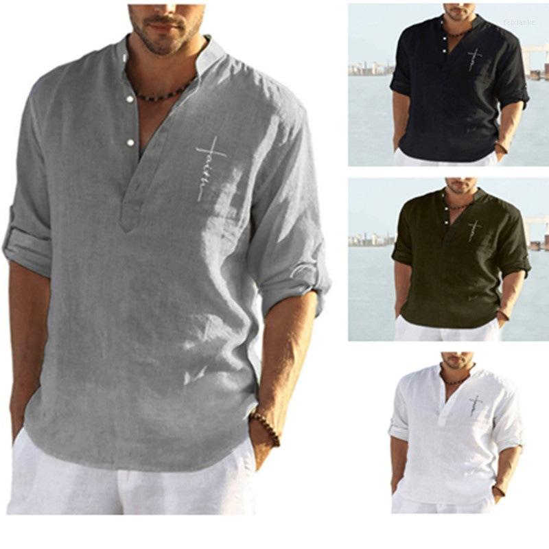 

Men' Casual Shirts 2022 Men' Polyester Solid Color Long Sleeve Loose Stand Collar Fashion