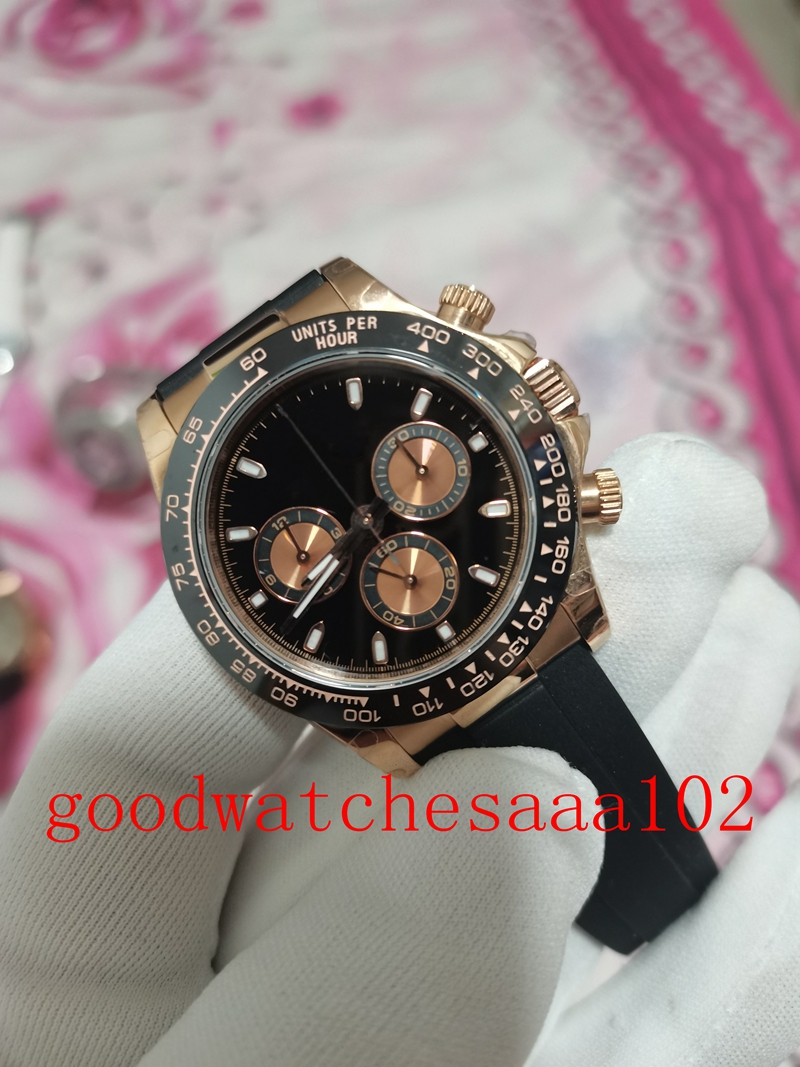 

bp new version Men's Fashion Wristwatches 40mm 18K Rose Gold Black Dial 116518LN-0039 116518ln Automatic Chronograph 7750 Movement Rubber Strap Bands Men's Watches, White