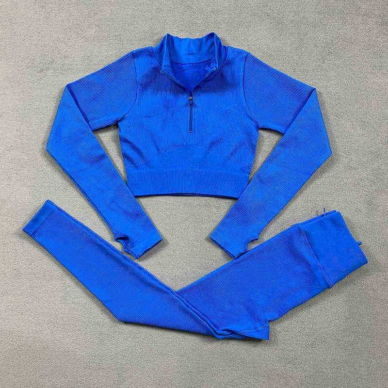 

Yoga Outfits Ribbed Woman Clothes Set Zipper Drawstring Leggings Workout for Women Sportswear 220523 Long Sleeves Tshirt, Grey