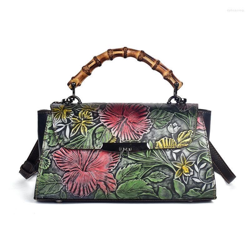 

Evening Bags YourSeason Women Retro Handmade Embossed Shoulder Genuine Leather Ladies Versatile Real Cowhide Chinese Style Handbags, Black