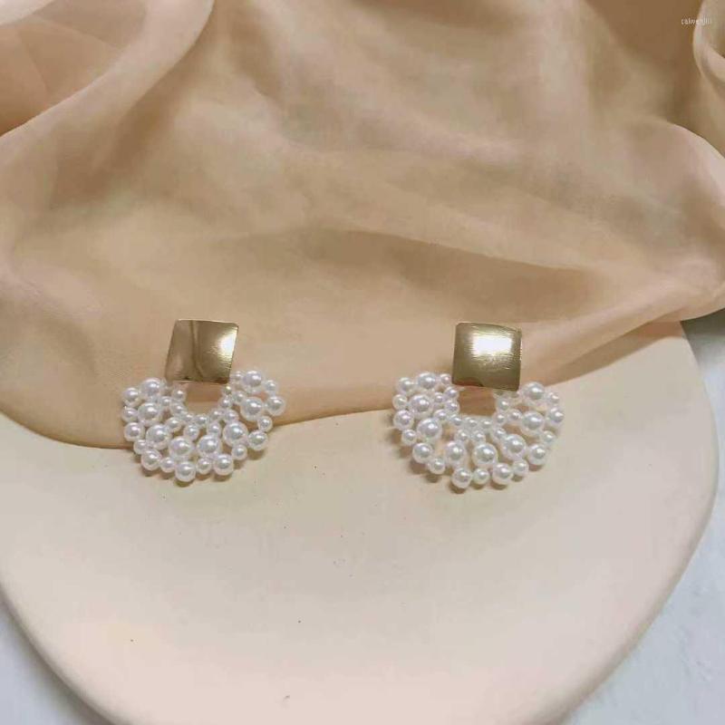 

Dangle Earrings Han Guodong Doors With Metal Pearl Stitching Fan Her Red