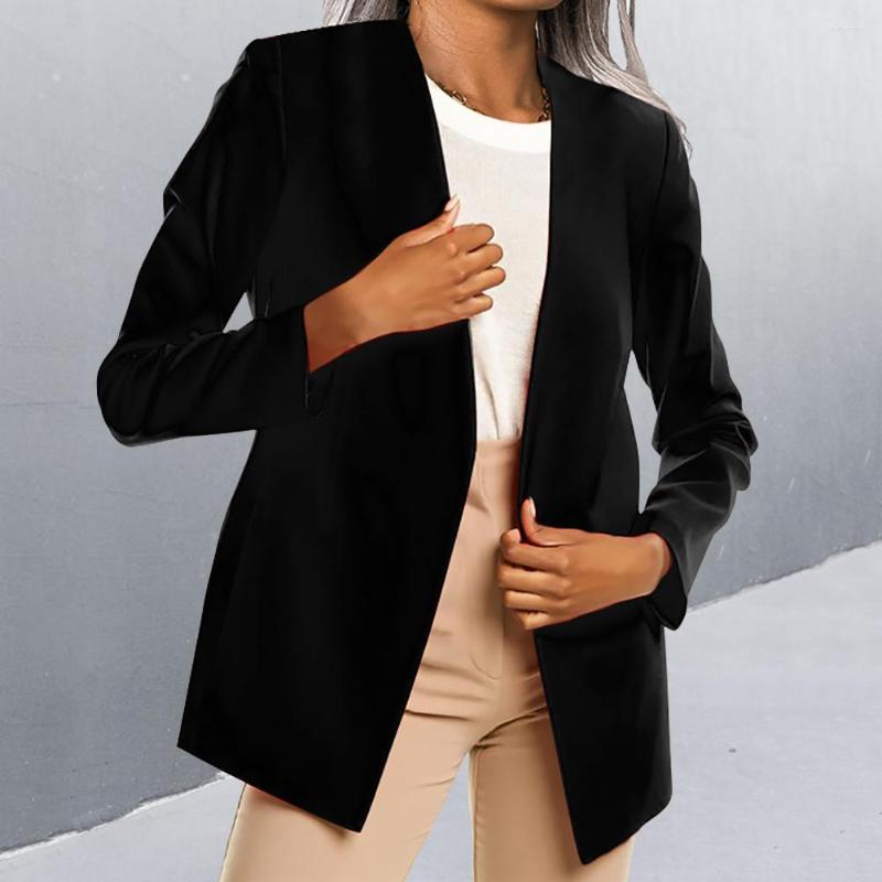 

Women's Suits Jacket Blazer Solid Color Cold Resistant Warm Cardigan Female Clothing, Black