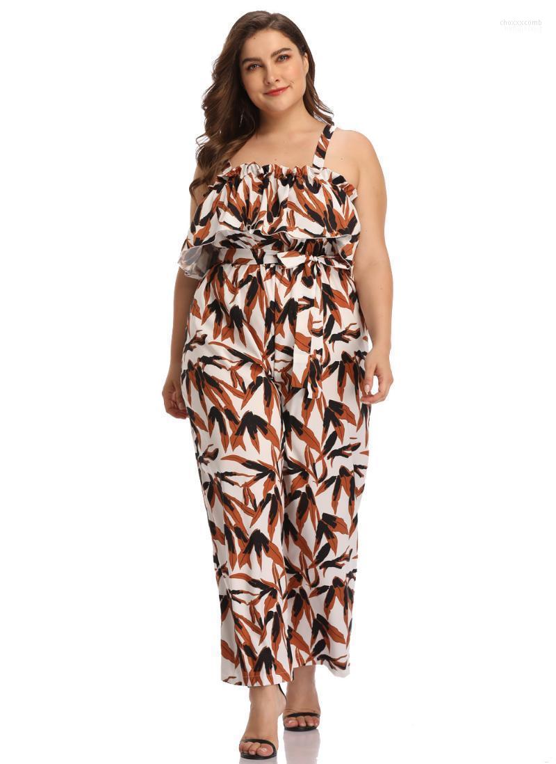

Women's Jumpsuits Women's & Rompers Plus Size Casual Jumpsuit With Belt Design Sexy Sleeveless Loose Wide Leg Summer Wear, Brown