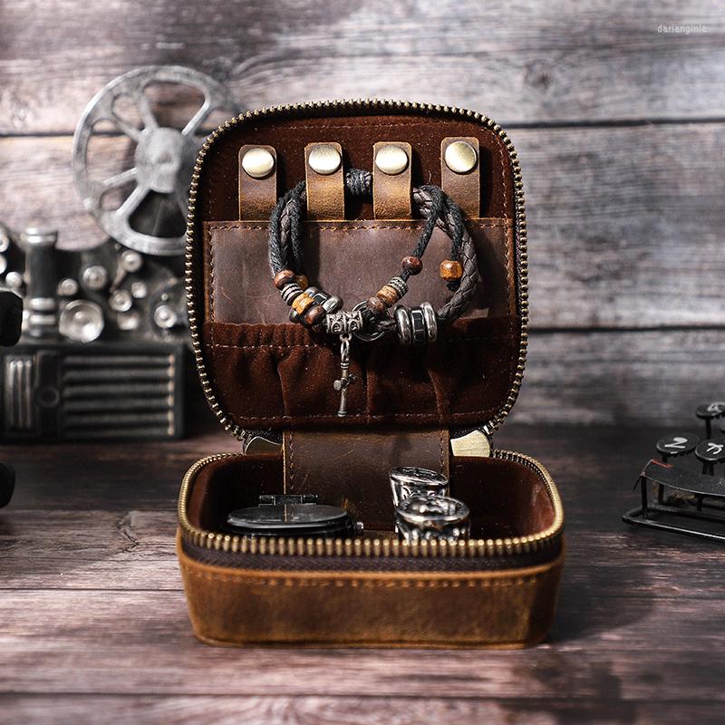 

Watch Boxes Multifunction Portable Organizer Watches Box Storage Bag Holder Bracelet Ring Ear Stud Jewelry Zipper Accessory Brown Bags