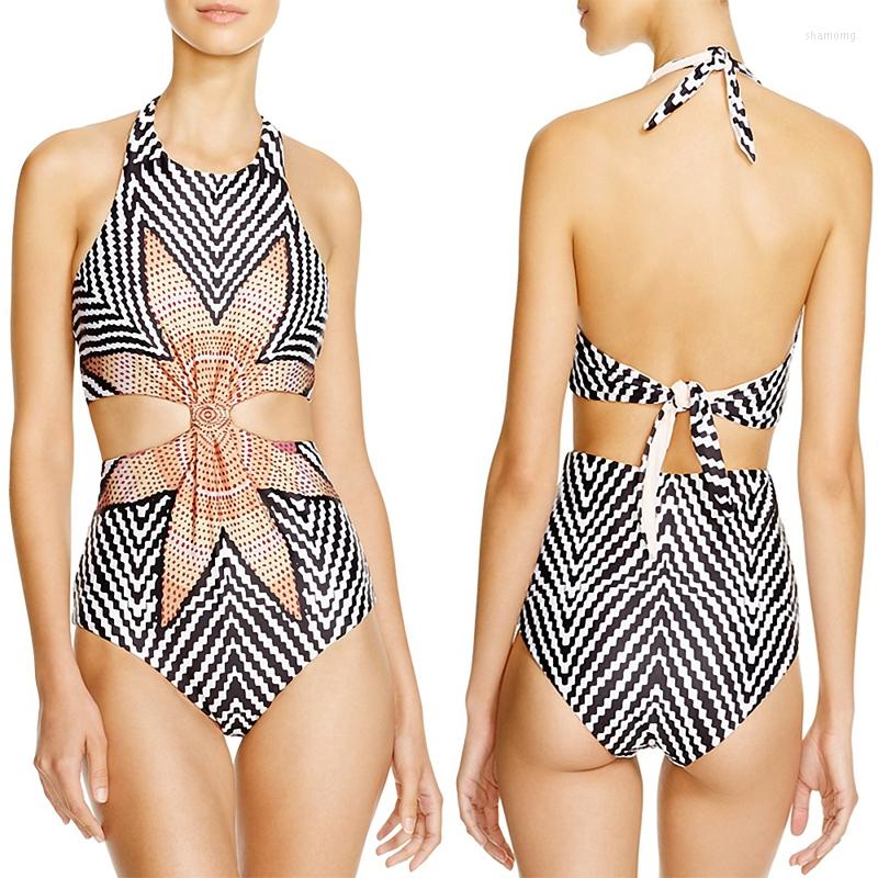 

Swimwears Hollow Sexy Mayokini Swimwear Female One Piece Bathing Suits Women Monokini Ladies Swimsuit Print Push Up Natural Color
