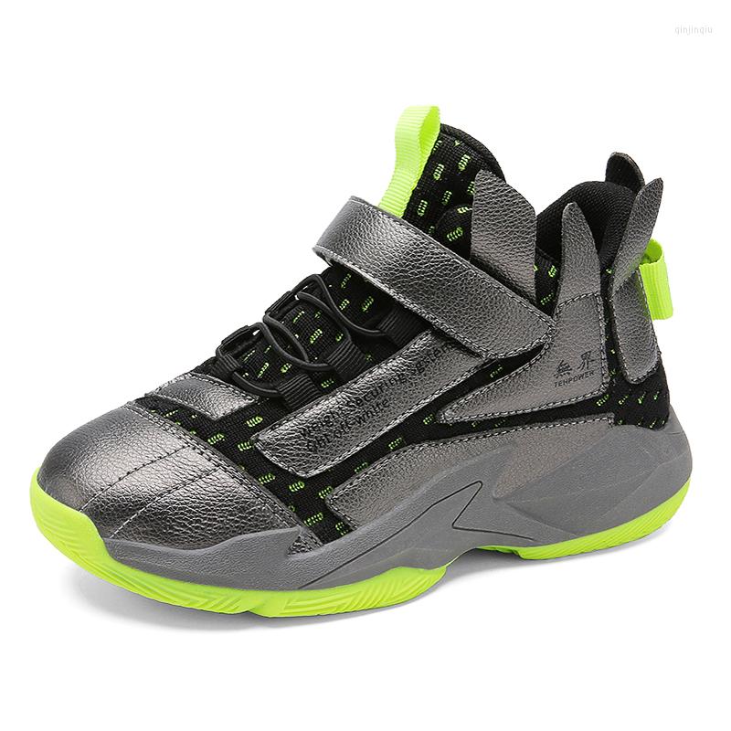 

Athletic Shoes Basketball Boys Sneakers Children For Kids Girls Leather Mesh Patchwork Breathable Anti-slippery Running, Green