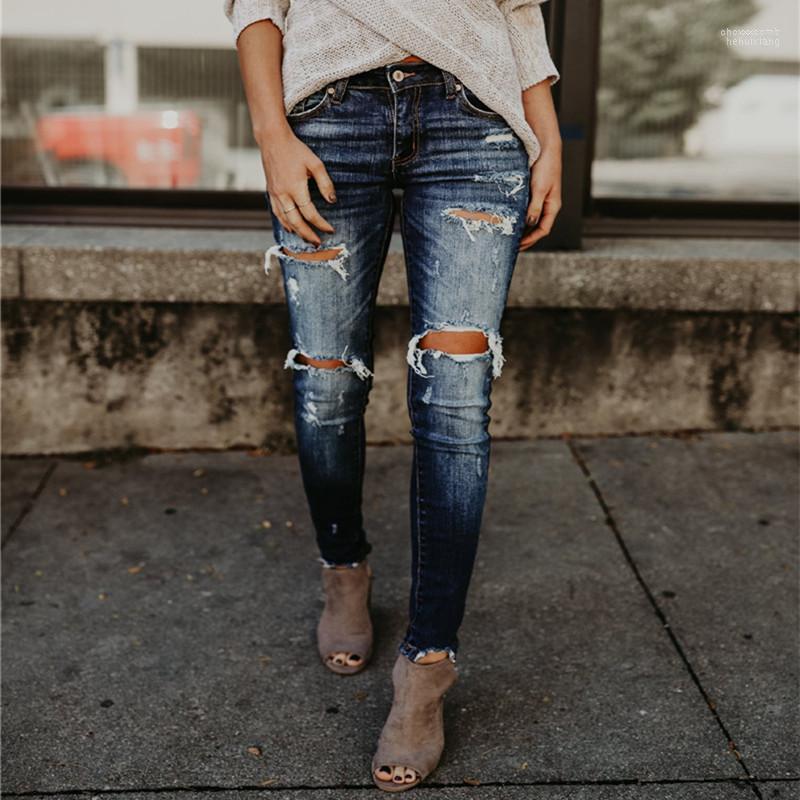 

Women's Jeans Women's 2022 Spring Summer Stretchy Blue Hole Pants Ripped Woman Denim Trousers For Women Pencil Skinny MZ0998