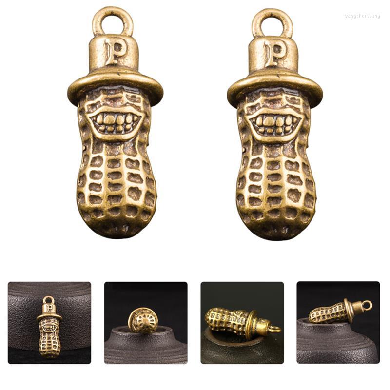 

Keychains 2pcs Peanut Pendant Antique-style Decor Decorative Brass Key Ring