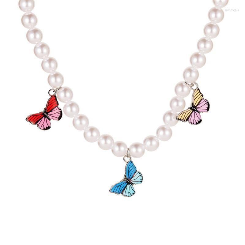 

Choker Faux Pearl Decor Necklace Fake Butterfly Pendant For Women Girls Jewelry Accessories Party Dress Up