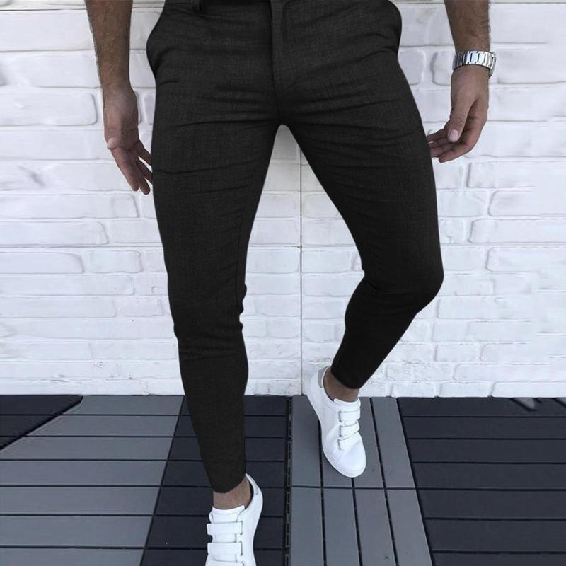 

Men's Pants Toddler Warm Men Slim Fit Solid Color Pant Trouser Zipper Casual Fashion Long Sports, Black