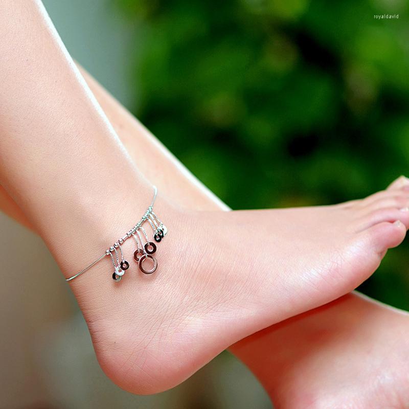 

Anklets Genuine 925 Sterling Silver Multi-Layered Tasseled Anklet For Women Jewelry Beach Foot Barefoot Sandals Halhal