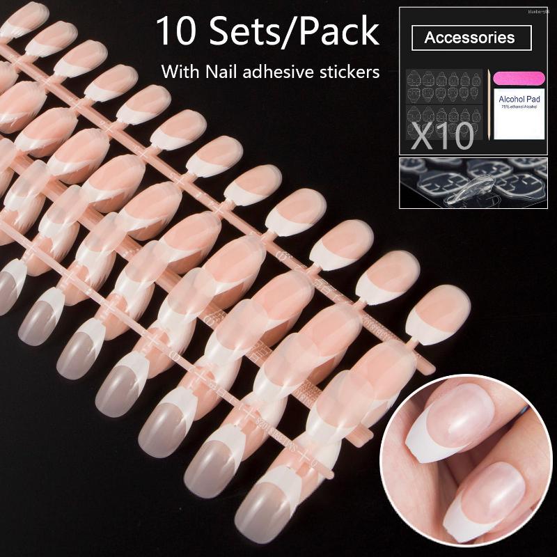 

False Nails 10 Sets/Lot Nail Adhesive Stickers Included French Coffin Ballerina Tips Full Short Fake DIY Kit Artifical, D shape 10 sets