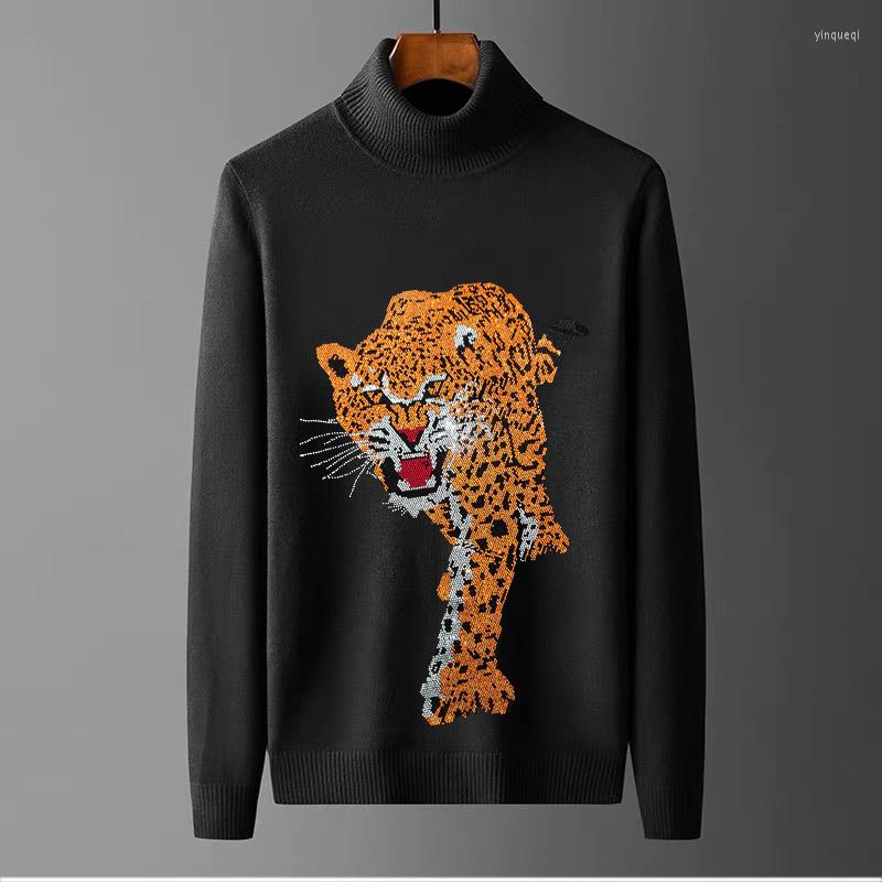 

Men's Sweaters Men's Hip Hop Turtleneck Sweater Rhinestone Warm Knit Autumn/Winter Long Sleeve Comfortable Pullover Tops, As shown asian size