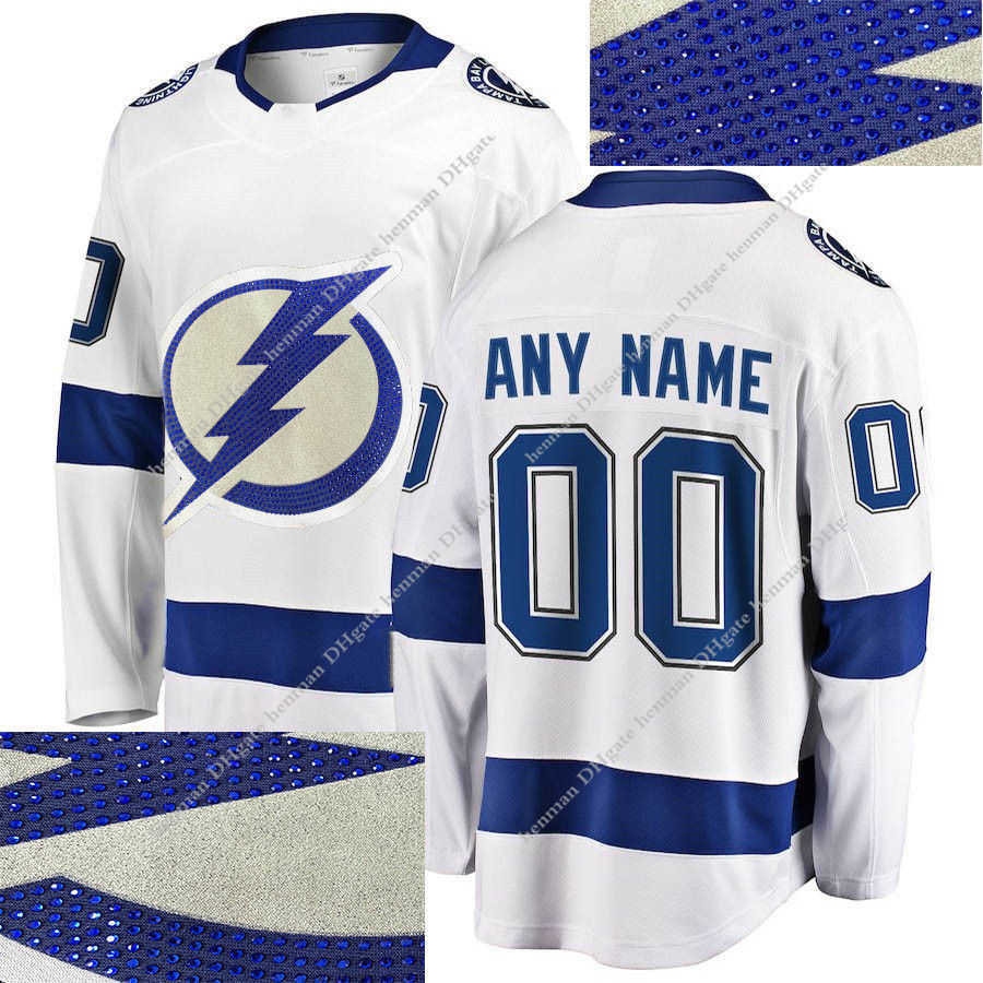 

DEALS Tampa Bay Lightning Hot drilling version jerseys 91 Steven Stamkos 86 Nikita Kucherov 77 Hedman Customize any name any number h, White
