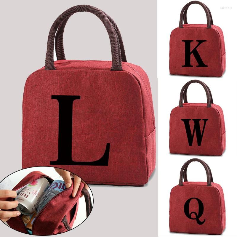 

Duffel Bags Thermal Insulated Cooler Women Men Picnic Lunch Bento Box BBQ Meal Ice Zip Pack 26 Black Letter Print Food Storage Handbag, Red