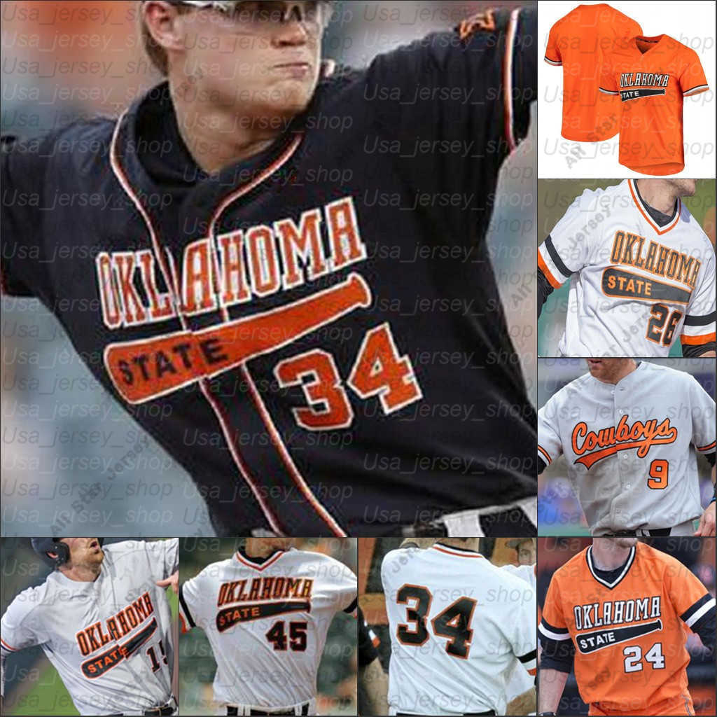 

College Baseball Wears Baseball jerseys Oklahoma State Cowboys Hueston Morrill Christian Funk Carson McCusker Peyton Battenfield 46 Jordy Mercer white black oran