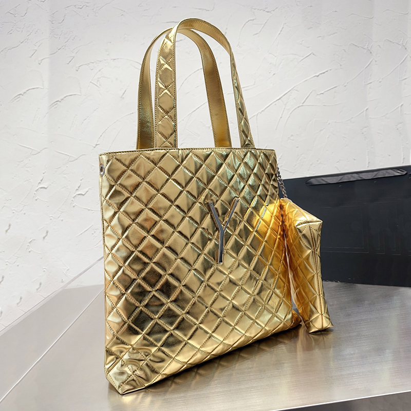 

Quilting Tote Bag Axillary Shoulder Bags Underarm Handbag Purse Oversize Metal Plain Letter Large Capacity Women Pocket Genuine Leather Classical Lady Purses, Gold