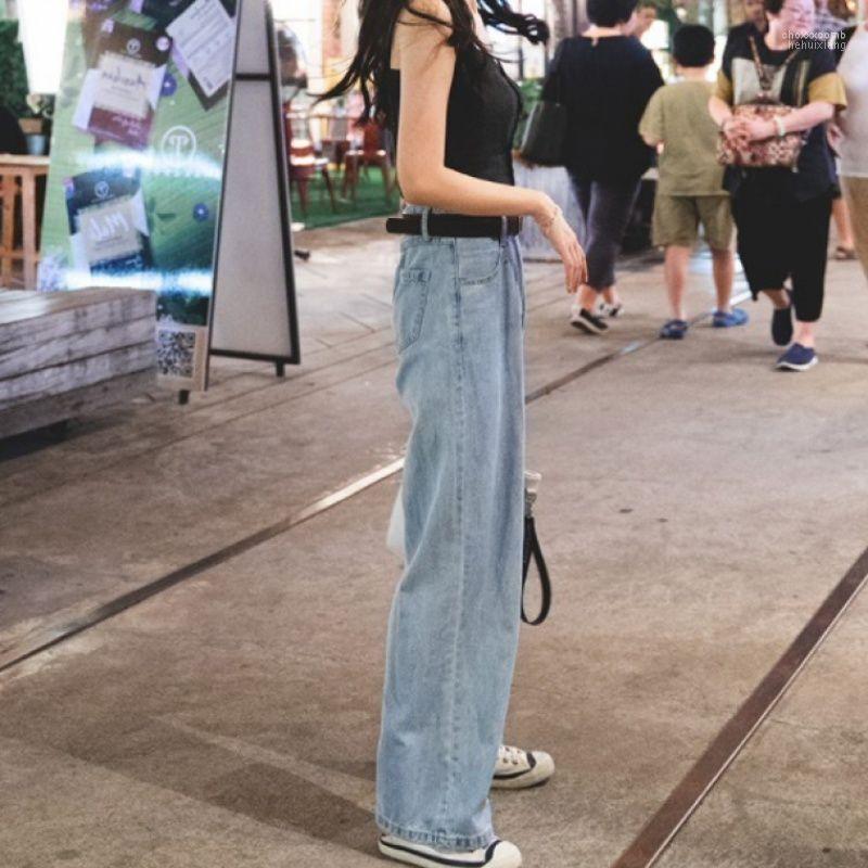 

Women' Jeans Women' Spring Korean Light Color Wide Leg Pants High Waist Thin Women Panty Straight Student, Light blue