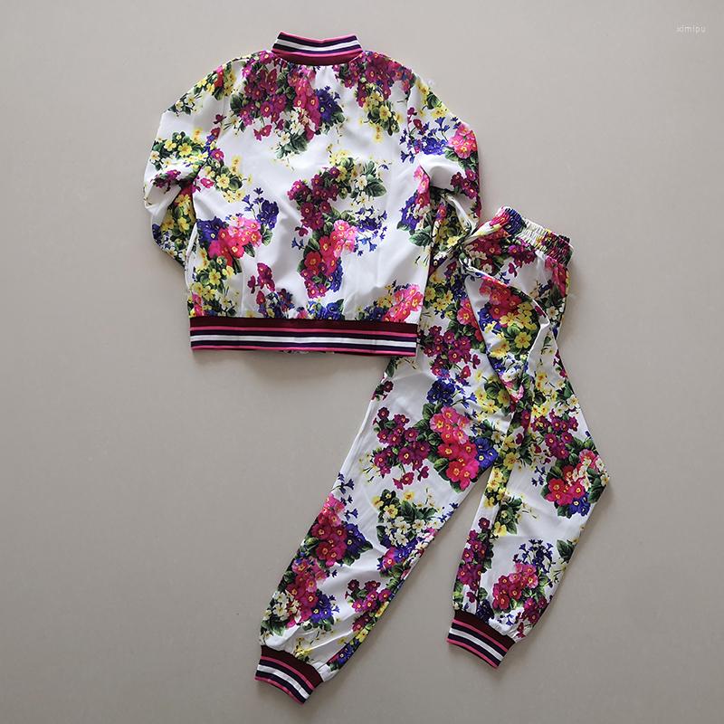 

Women' Two Piece Pants Casual Sport Women Runway Fashion Spring Autunn Striped Flower Print Jacket Full-Length 2 Pieces Sets, Picture shown