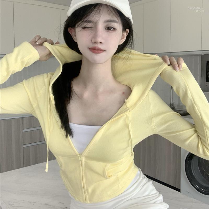 

Women's Hoodies Women's & Sweatshirts Casual Style Zipper Solid Crop Top Early Autumn Arrival Aesthetic Clothes Korean Clothing Women, Pink