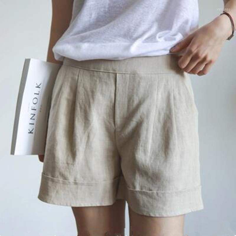 

Women' Shorts Women' Women Elastic Waist Casual High Linen Cotton Wide Leg Femme Solid Vintage Loose J977Women, Black