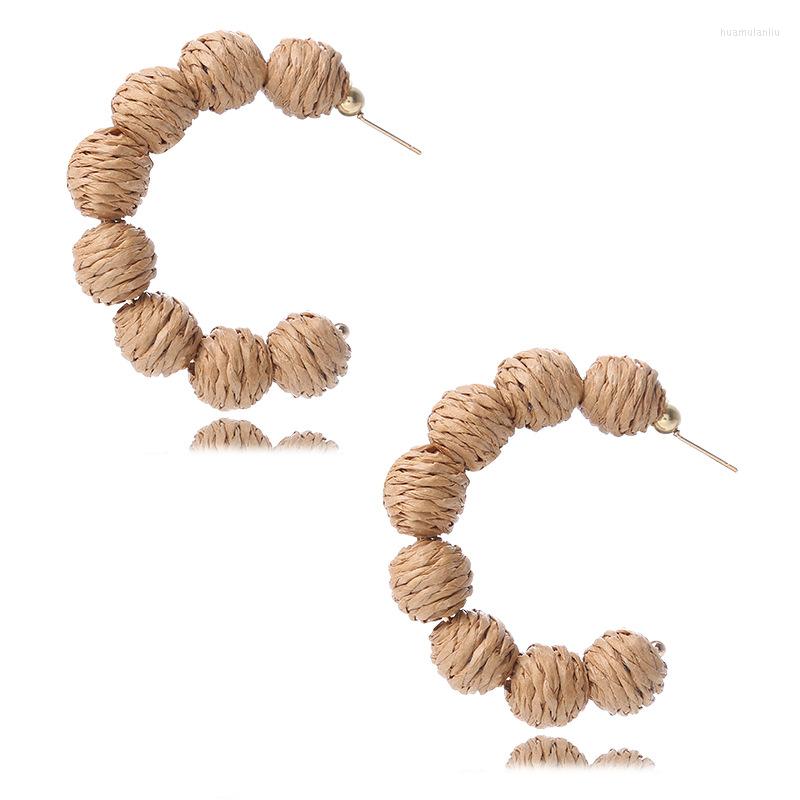 

Hoop Earrings HANDWOVEN RATTAN Straw Summer For Women Girl Beach Bohemian Jewelry Beige Hand Woven Wicker - J4G-G