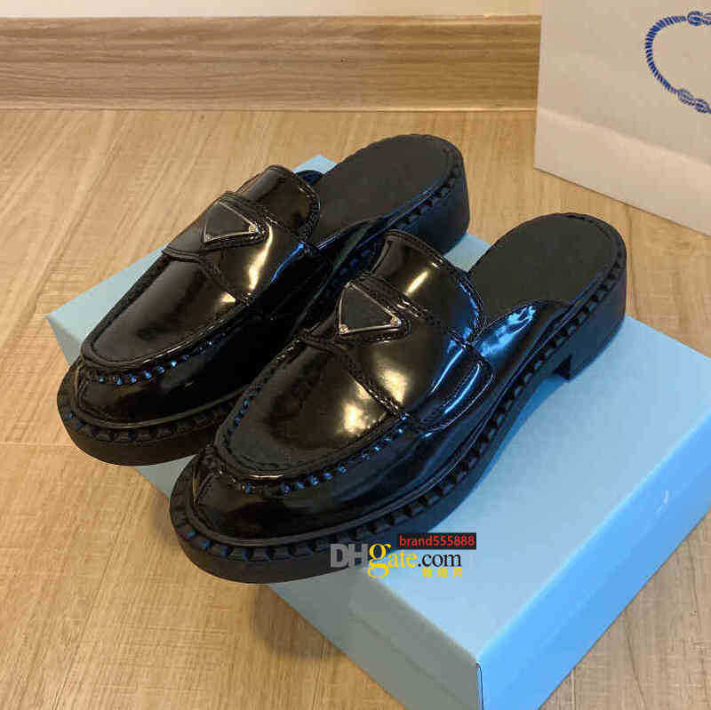 

P Carrefour shoes high version 2021 leather triangle standard thick sole pedal British retro single shoes JK women, 14