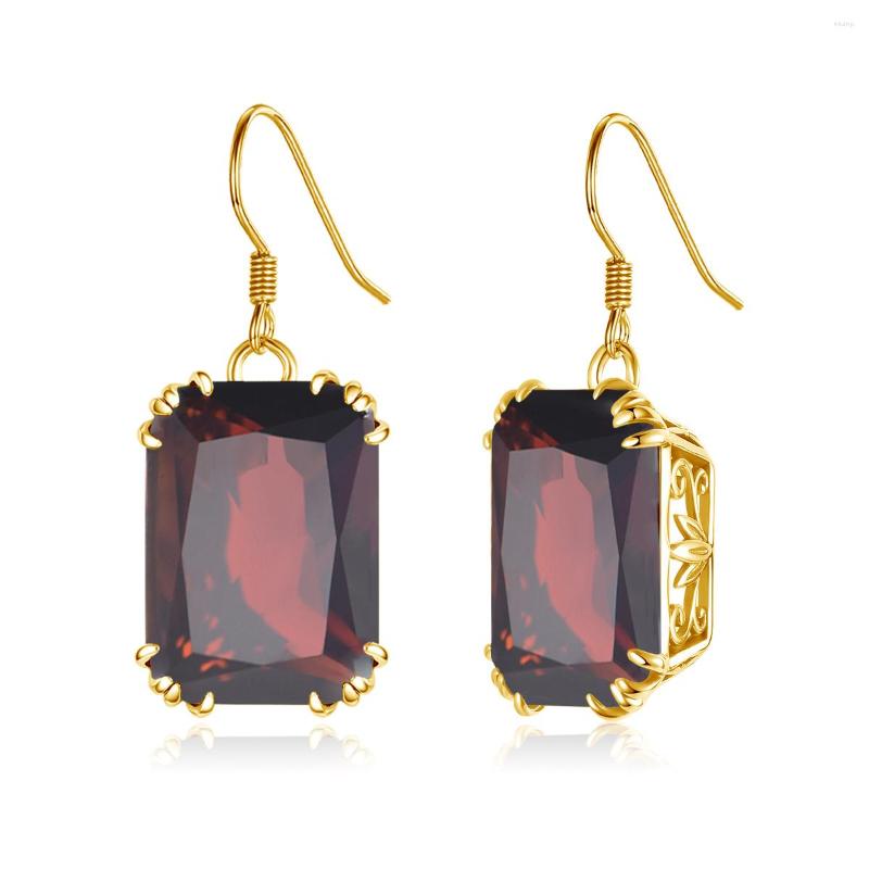 

Dangle Earrings Silver For Women Authentic 925 Sterling Gold Color Big Garnet Gemstone Unique Fine Jewelry Handmade