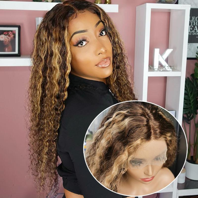 

Highlight Ombre Lace Frontal Wig Curly Human Hair Wigs 4/27 Colored 13x4 Water Wave Closure For Black Women 30 32 Inch, Picture shown