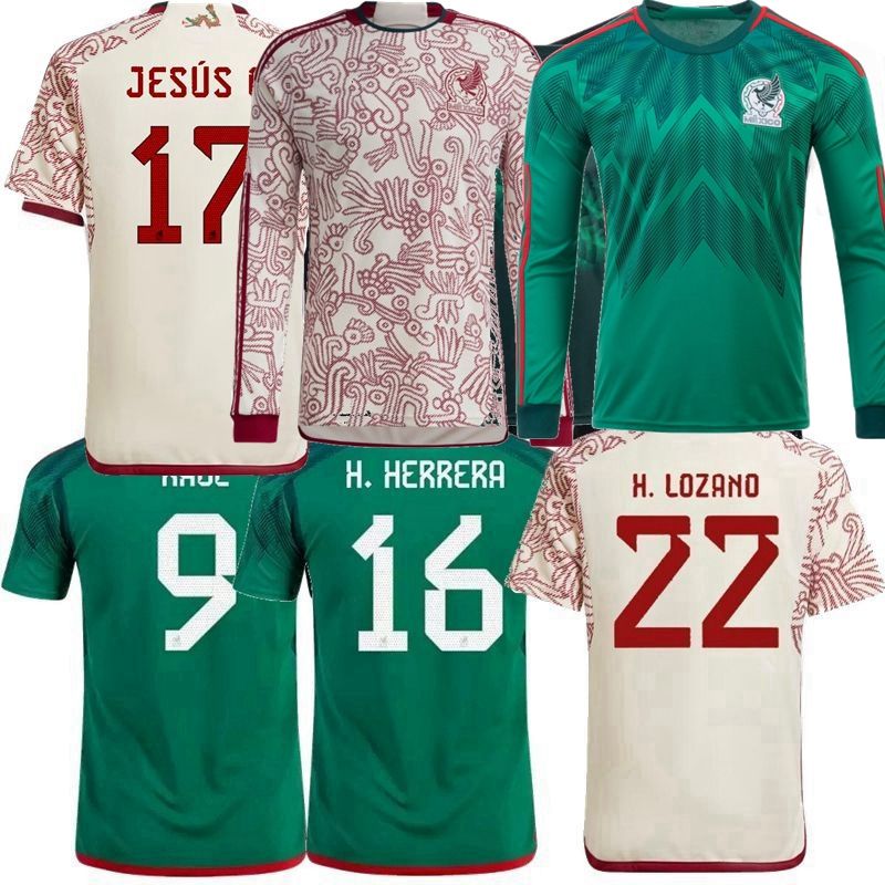 

Fans player Version Mexico Soccer Jerseys 2022 2023 national team H.MORENO E.VEGA JESUS C. Gimenez RAUL H.LOZANO CHICHARITO football men women kids shirt 3XL, Home green with patc