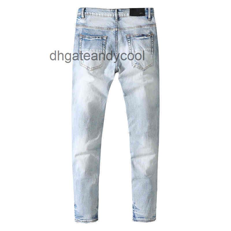 

Designer PatPants mens jean pants Jean amirs mens jean pantsy Hole Washing Leopard amiris Jeans Young Men's Fashion Slim Fit BPK4, Light blue