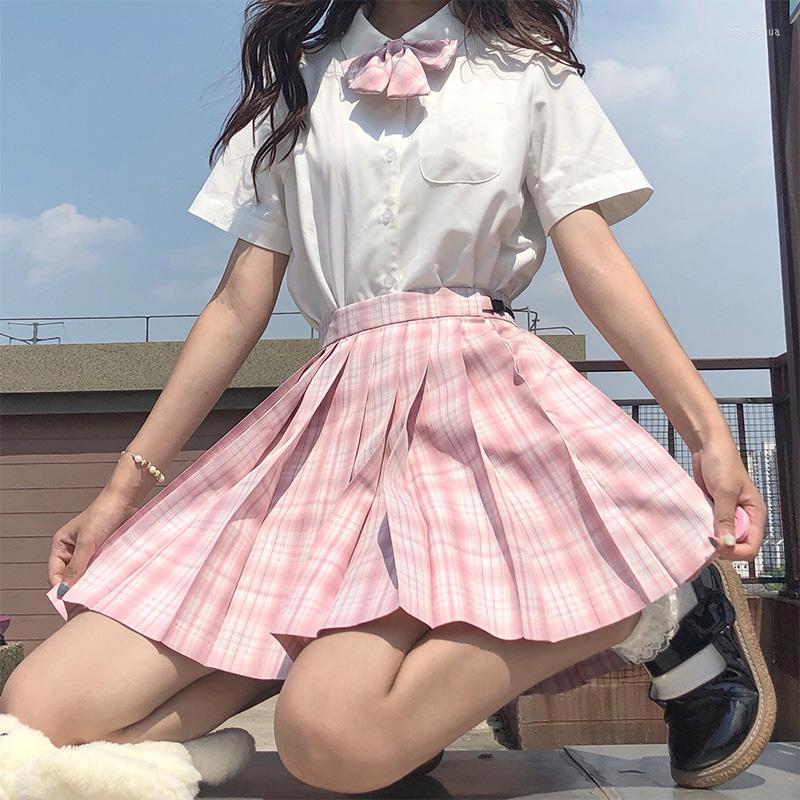 

Clothing Sets Japanese School Uniform Korean Student JK Seifuku Blouse Pleated Skirt Tie Full Set Girl Plaid Pink Uniforms For Woman, 3 pieces set