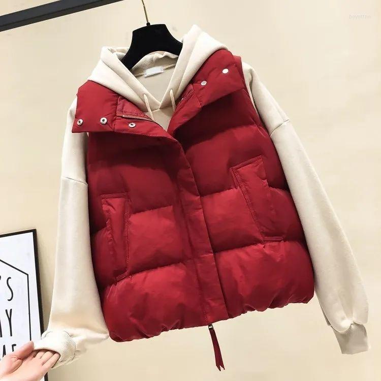 

Women's Vests Est Autumn And Winter Women Fashion Warm Cotton Padded Puffer Sleeveless Parkas Jacket Windproof Waistcoat Pockets L01, Burgundy