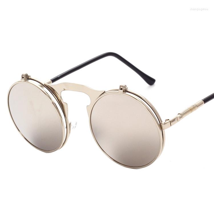 

Sunglasses Retro Metal Steampunk Clamshell Double Lens Men Prince Eyewear With Round Frame