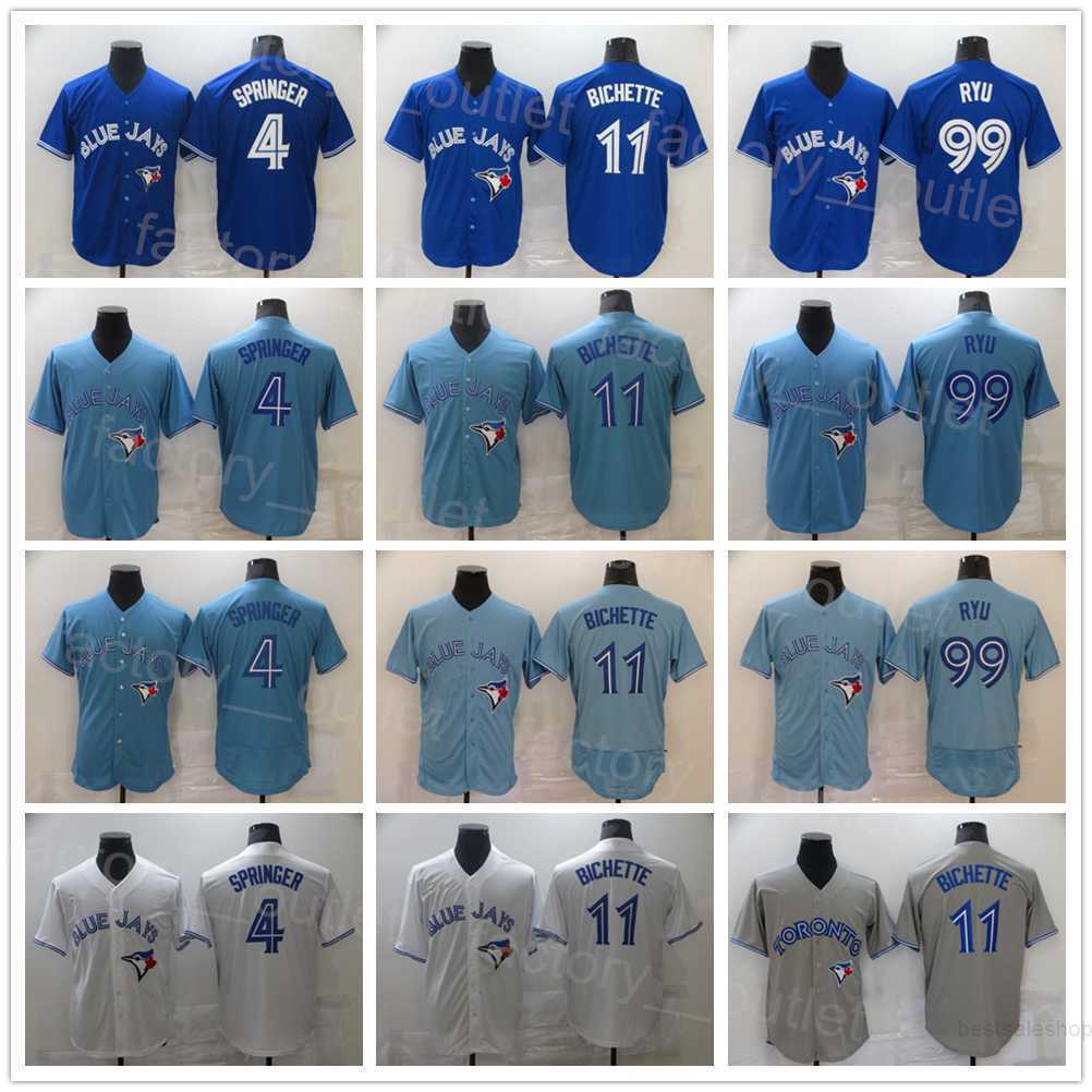 

Men Baseball 11 Bo Bichette Jersey 99 Hyun-Jin Ryu 4 George Springer All Sticthed Blue White Grey Red Black Team Color Cool Base Pullover For Sport Fans Good Quality