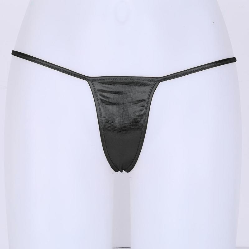 

Women's Panties Women Sexy Lingerie Porno Latex Shiny Metallic Faux Leather Low Rise Mini Bikini G String Thong Underwear Erotic Costume, Black