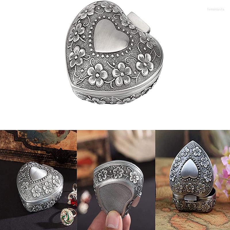 

Jewelry Pouches Classic Vintage Antique Heart Shape Box Ring Small Trinket Organizer Chest Christmas Gift