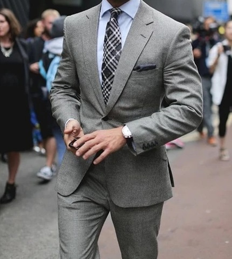 

Costume Homme Light Gray Gentleman Suit Slim Fit Groom Tuxedos 2 Pieces Jacket Pants Wedding Prom Suits Groomsman Terno