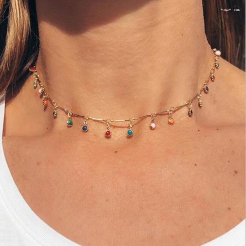 

Choker Bohemian Colorful Beaded Round Beads Women Tassel Clavicle Chain Handmade Party Jewelry Ladies Necklace