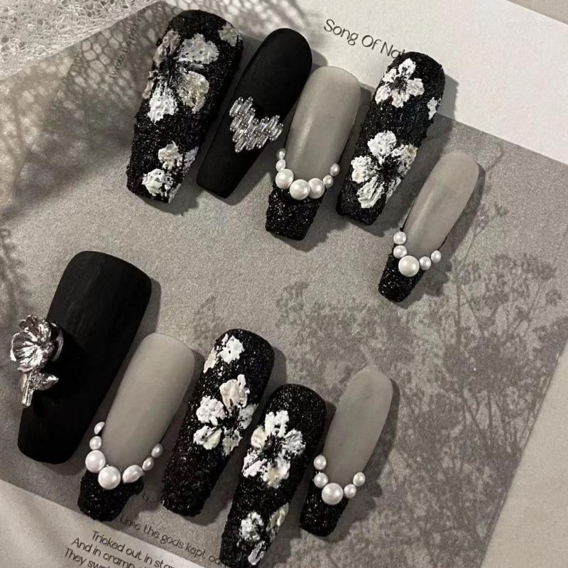 

False Nails Luxury Elegant Fake Nail With Glue Handmade Custom Detachable Coffin Tips Reusable Press On Art DIY Manicure, Size m