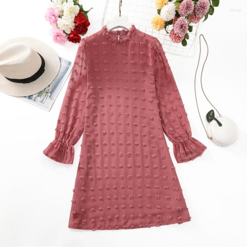 

Casual Dresses Women Long Sleeve Elegant Sweet Dot A-line Dress Autumn Winter Loose Chiffon Mini Woman Fashion Party, Black