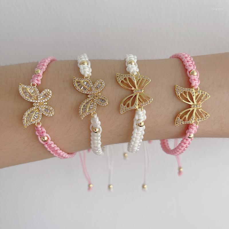 

Charm Bracelets 5Pcs/Lot Handmade Cubic Zircon Pierced Butterfly Braided Rope