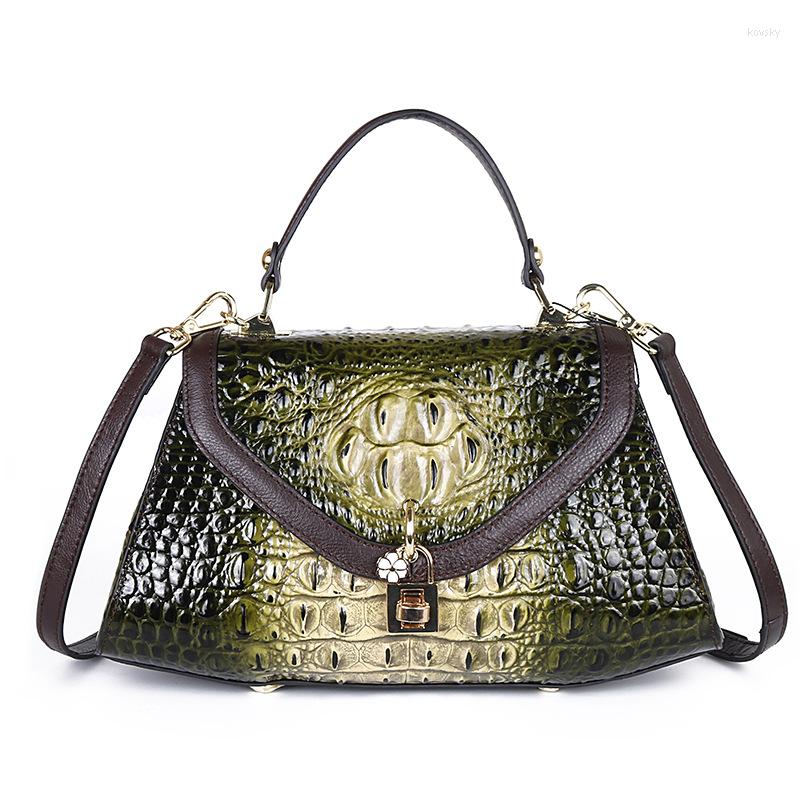 

Evening Bags YourSeason Ladies Vintage Alligator Pattern Genuine Leather Handbags 2022 Casual Cowhide Female Shoulder Crossbody, Green