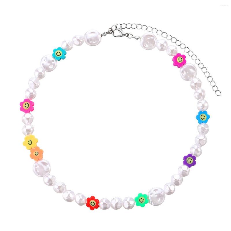 

Choker Fashion Statement Necklace 2022 Luxury White Pearl Necklaces For Women Multicolor Resin Flower Collar Collares Lady Bijoux
